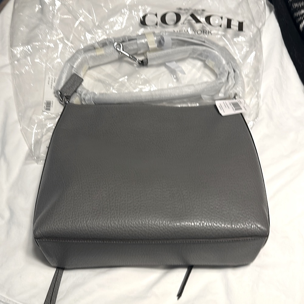 Coach XLMarlow Bag 11x13 Pebble leather & suede Heather Gray .NWT - Picture 2 of 16
